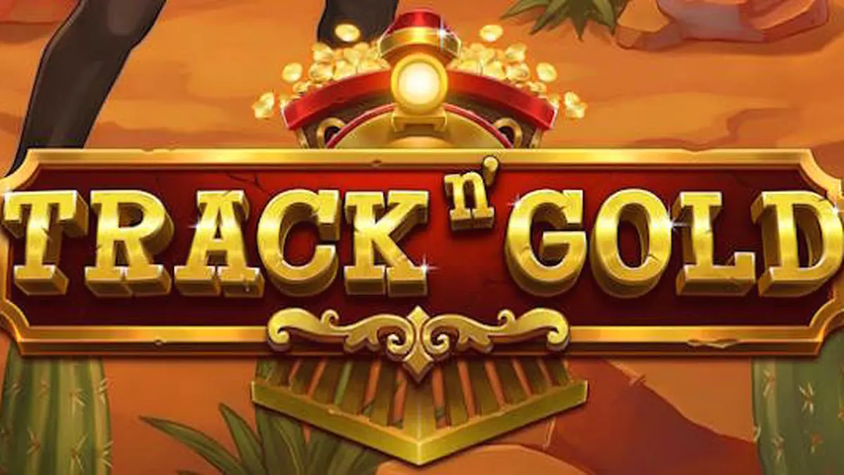 Visual kereta api klasik dengan latar belakang emas dalam permainan slot Track n’ Gold