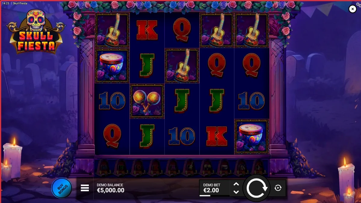 Tampilan visual slot Skull Fiesta dengan tema Day of the Dead