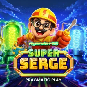 Tampilan antarmuka permainan slot Super Serge dengan karakter robot teknisi